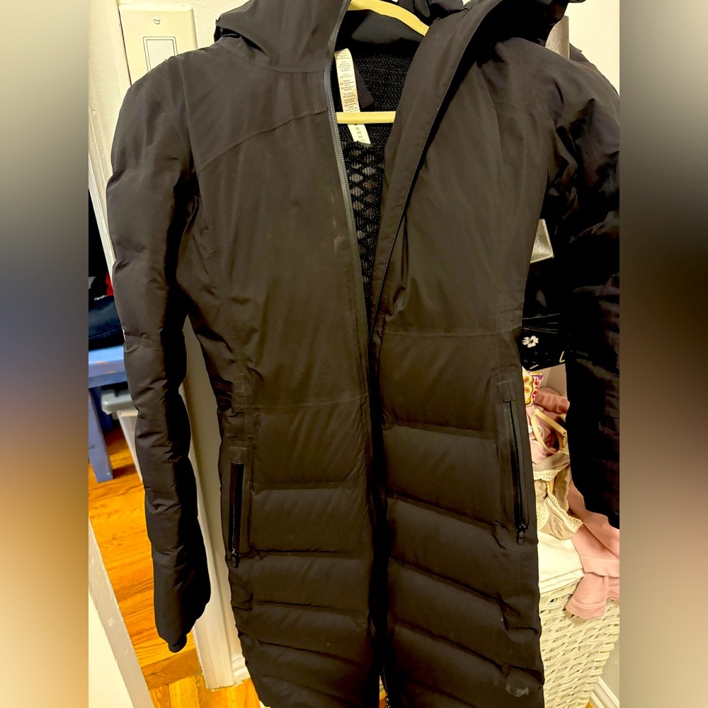 Lululemon Long Black Puffer Coat with Hood